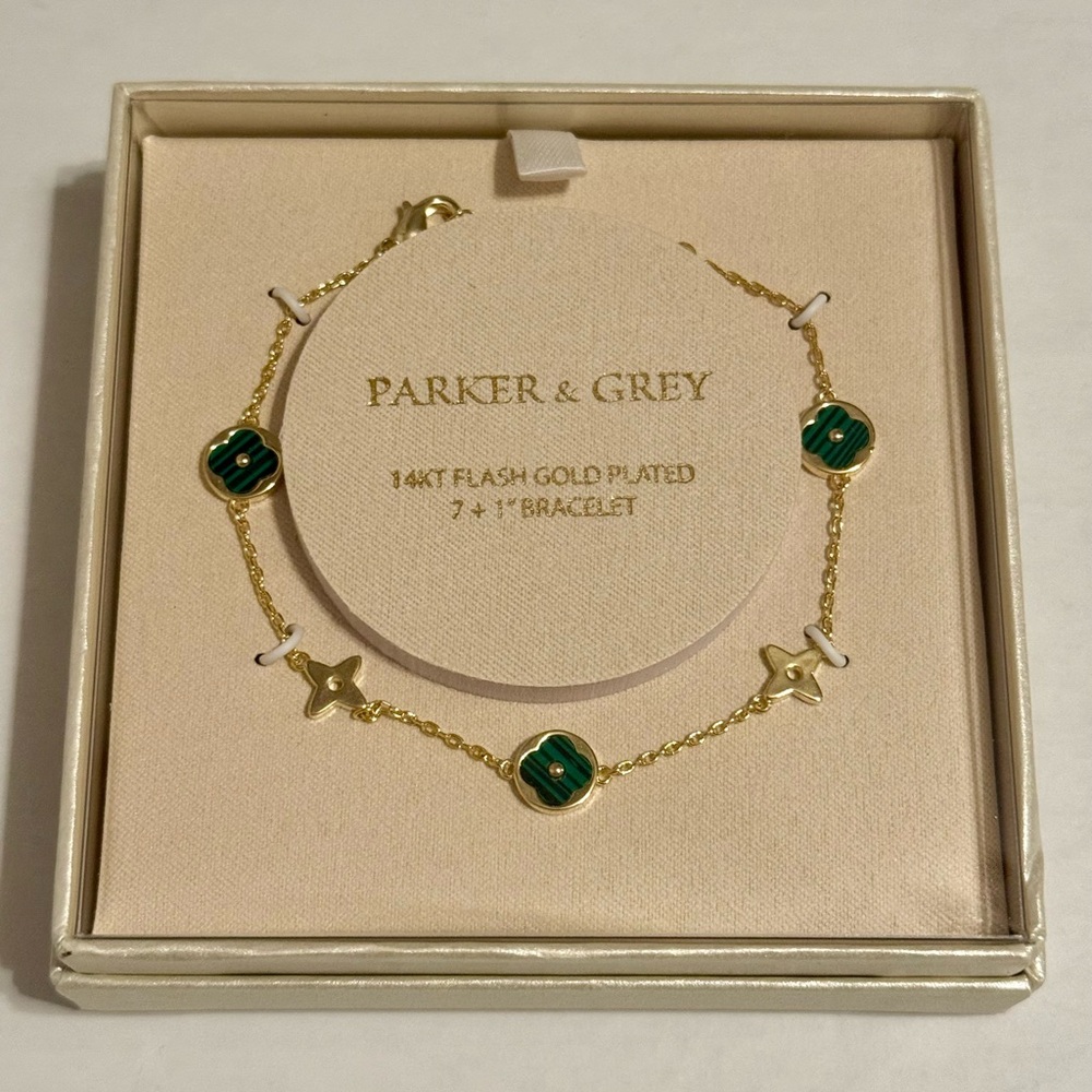 Parker & Grey 14K Flash Gold Plated Bracelet with Green Accents